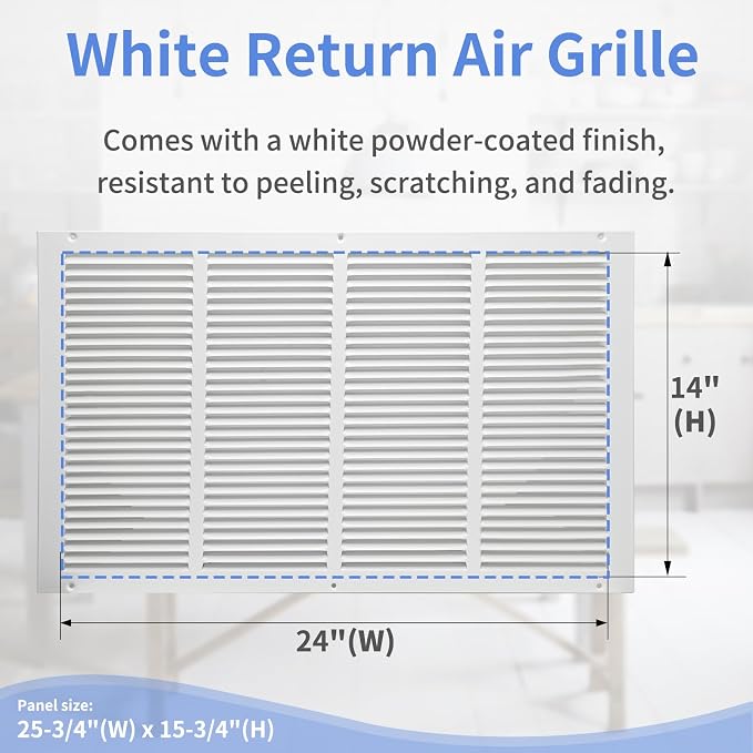 24"W x 14"H Steel Return Air Grille, Air Return Vent Cover - Image 3