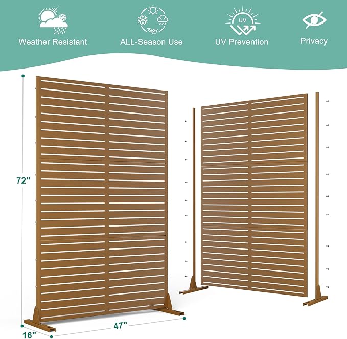 Metal Privacy Screen for Outdoor & Indoor Use, Free Standing Privacy Screen for - Image 3