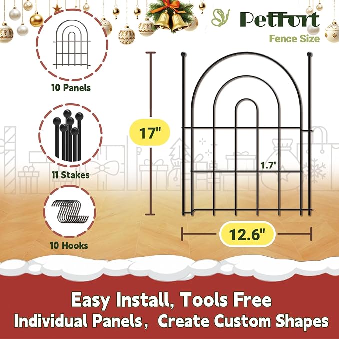 Garden Fence Panels, 17 in x 12.6 ft Flower Bed Fencing - Image 2
