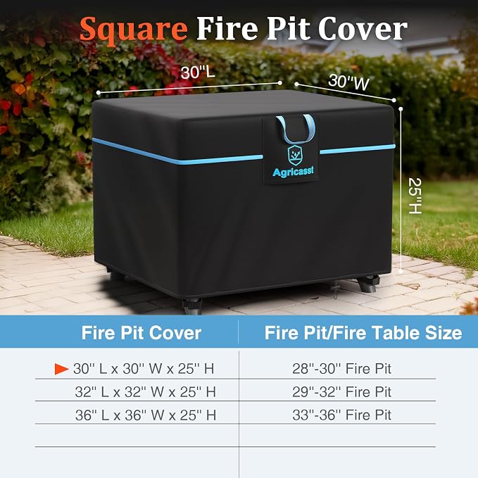 Square Fire Pit Cover for 28-30 Inch Fire Pit, 600D Heavy Duty Fire Table Cover - Image 2