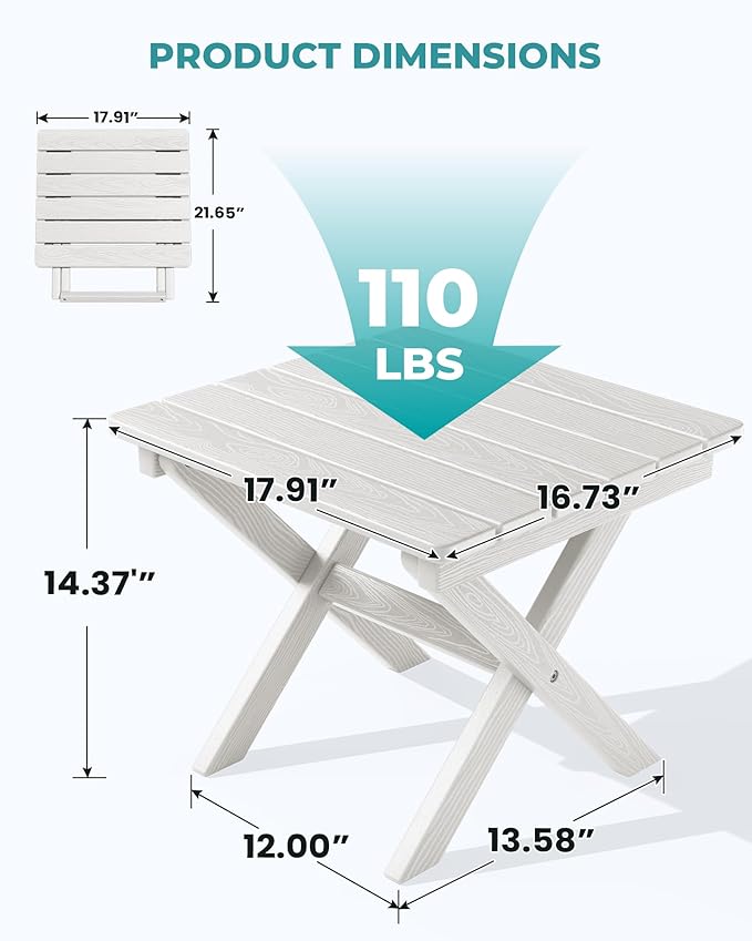 SERWALL Portable Folding Adirondack Side Table, HDPE Small Outdoor End Table - Image 3
