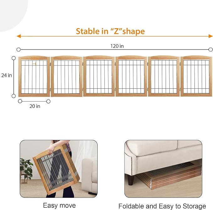 LZRS 6-Panel Extra Wide Wooden Freestanding Dog Gate: Foldable Solid Wood and - Image 5
