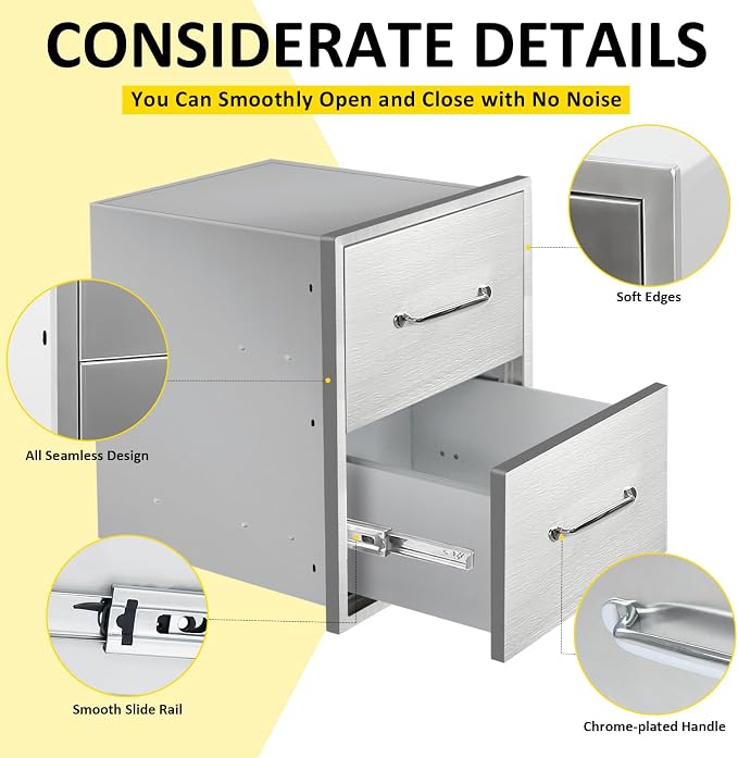 Outdoor Kitchen Drawers 18" W x 21" H x 18" D Flush Mount Double BBQ Drawers - Image 4