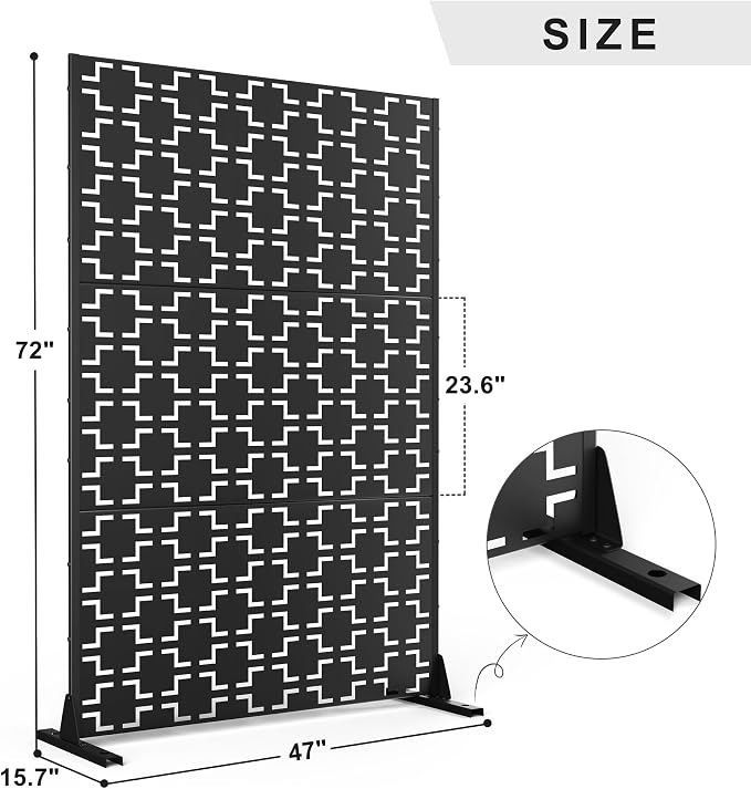 Metal Privacy Screen Outdoor 72" H×47" W, Freestanding Decorative Privacy Screen - Image 3