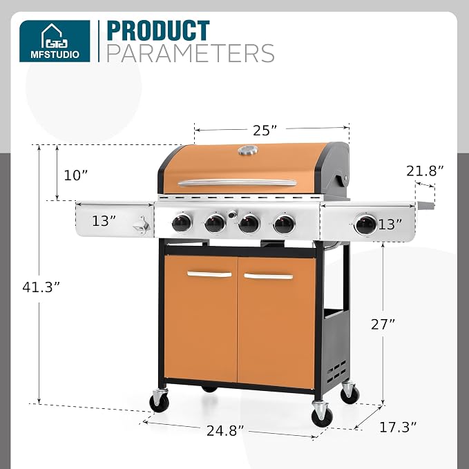 MFSTUDIO 4-Burner Propane Gas Grill, Stainless Steel BBQ Grill - Image 7