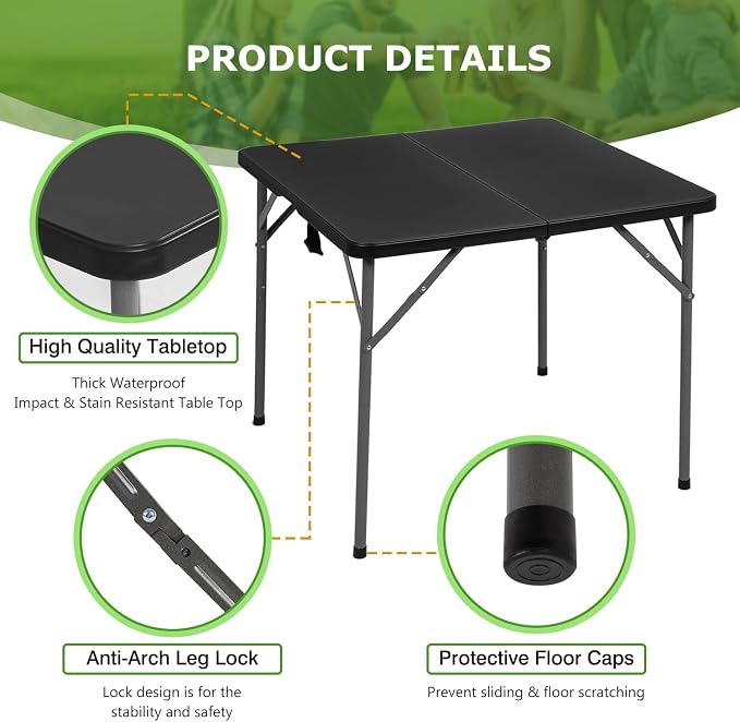 BestOffice Outdoor 34" Folding Card Table Plastic Table Portable Square Height - Image 7