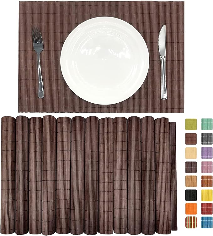 ANDSTAR Set of 12 Pcs Bamboo Placemats Natural Anti-Slip Bamboo Placemats by Andstar