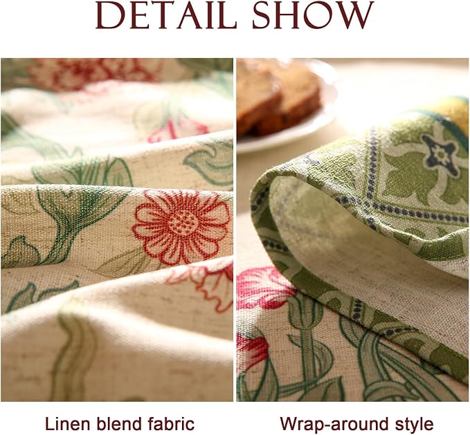 patdrea Designer Vintage Green Round Tablecloth, Linen Leaves Floral Pattern - Image 4
