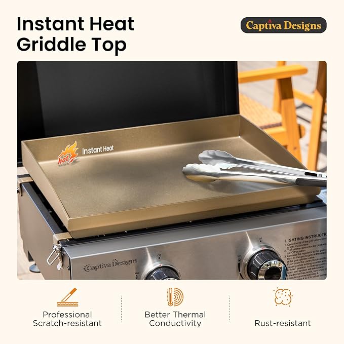 Captiva Designs 17 Inch 2 Burner Portable Propane Gas Griddle Grill - Image 3