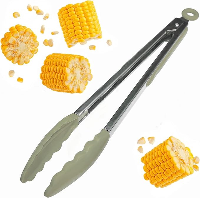 Tongs 12 Inch Silicone and Stainless Steel, Sage Green