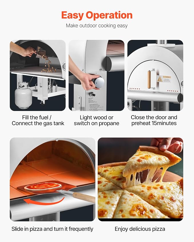 VEVOR Dual Fuel Pizza Oven Outdoor, 26 in Portable Pizza Oven, Pellet & Gas - Image 6
