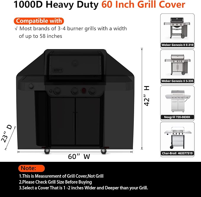 60" Grill Cover for Outdoor Grill, Waterproof, Tear & Fade Resistant BBQ Cover - Image 2