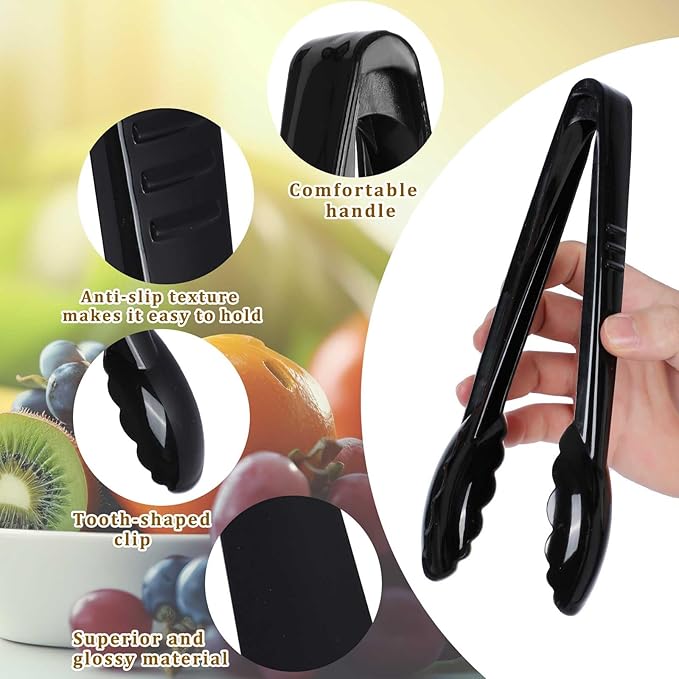 Serving Tongs, 24-Pack Black Plastic for Buffets and Events