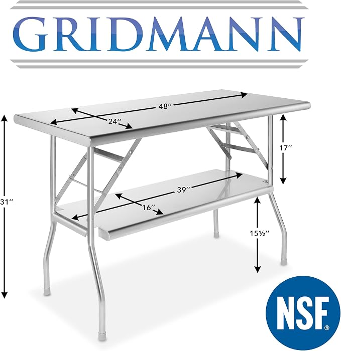 GRIDMANN Stainless Steel Folding Table 48 x 24 Inch - Image 2