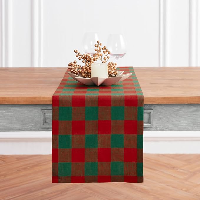 Solino Home Linen Checkered Table Runner 144 Inches Long by SolinoHome