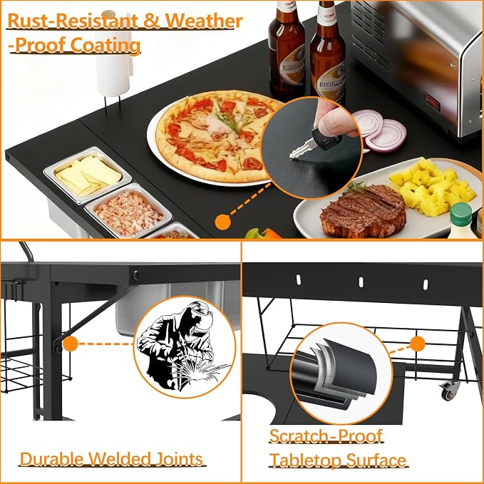 Pizza Oven Table with Topping Station, Outdoor Pizza Oven Cart, Grill Cart Table - Image 6