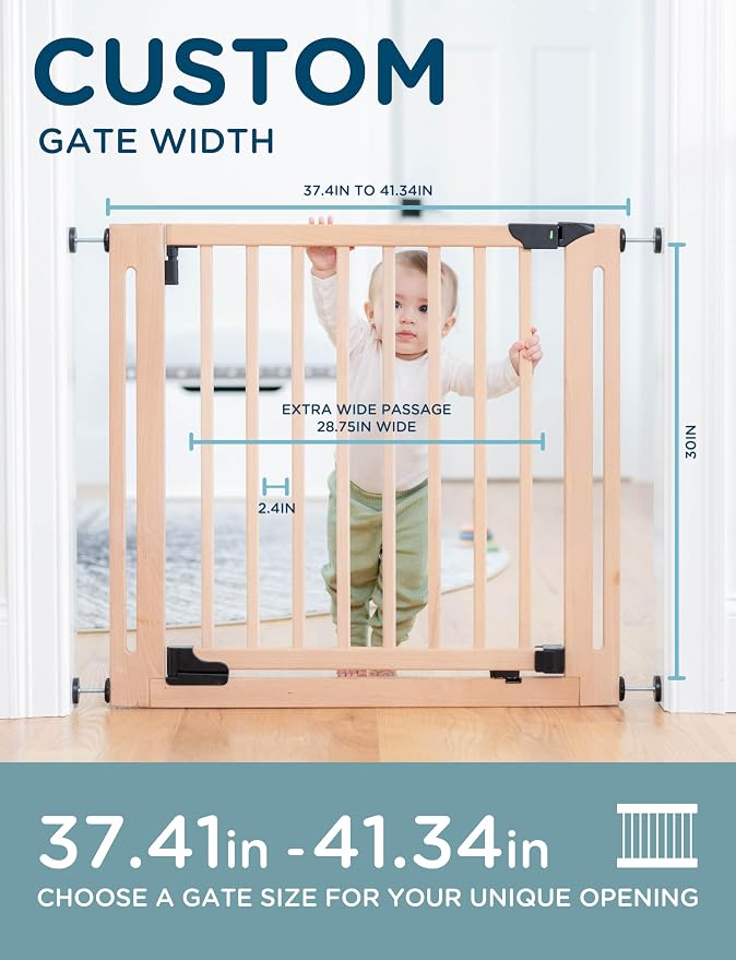 SizeWise™ Wood Pressure Mounted Safety Gate 37.4"-41.34" | Extra-Wide Passage | - Image 2