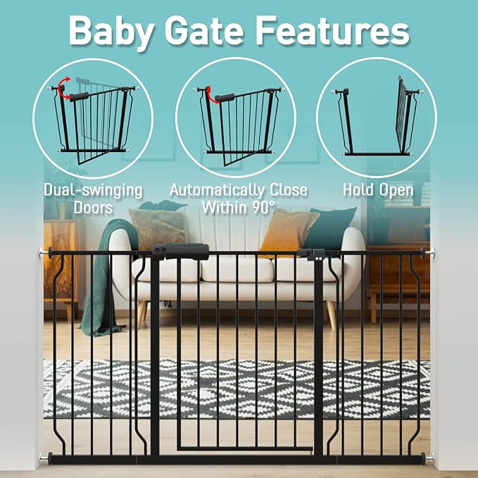 WAOWAO Baby Gate 43.31-48.03" Extra Wide Pressure Mounted Walk Through Swing - Image 3