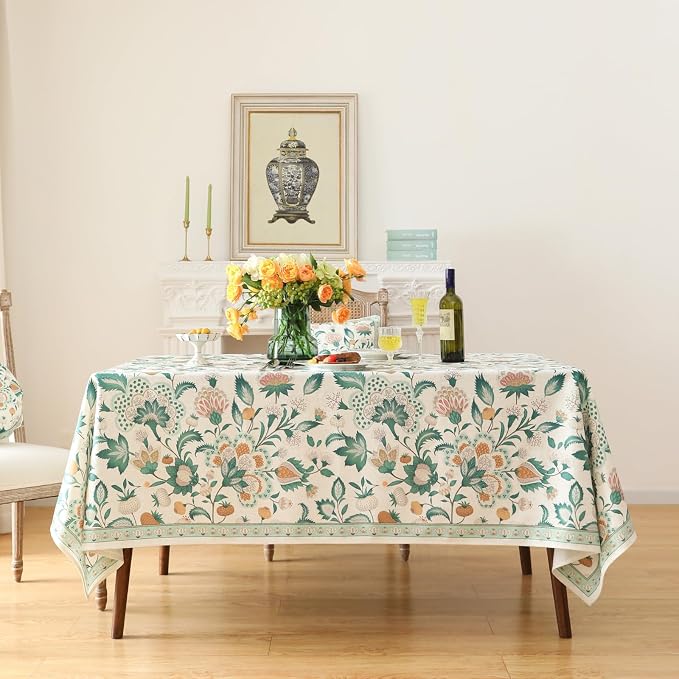 patdrea Designer Green Long Rectangle Table Cloth, Vintage Italian Floral - Image 2