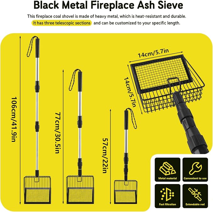 Long Handle Fireplace Ash Sifter, Hollow Out Metal Coal Shovel - Image 3