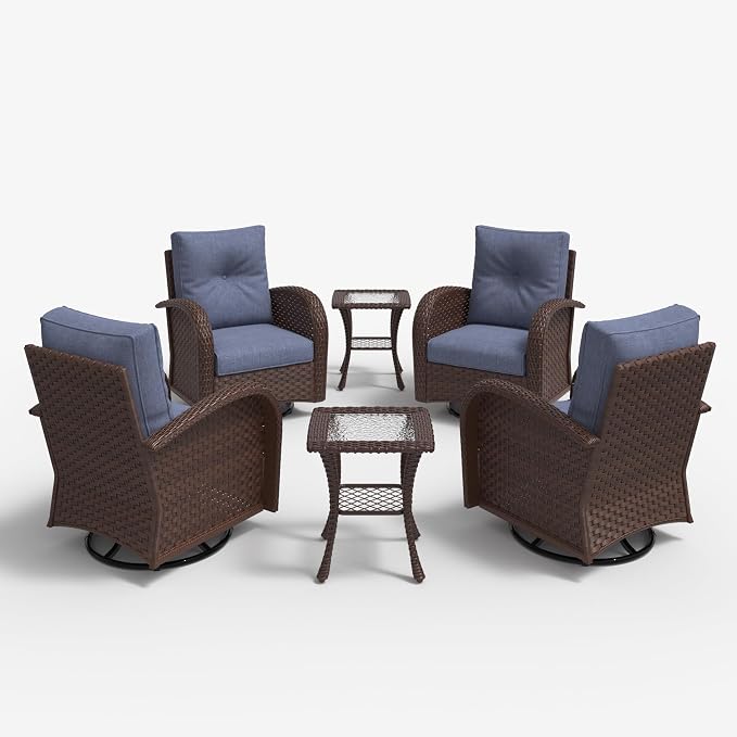 LayinSun 6 Pieces Outdoor Patio Furniture Set, Rattan Wicker Sectional Swivel - Image 2