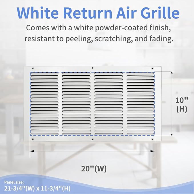 20"W x 10"H Steel Return Air Grille, Air Return Vent Cover - Image 3