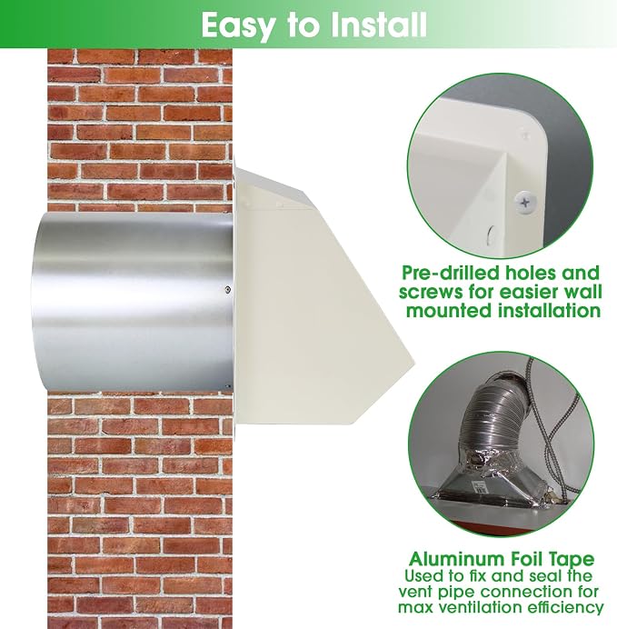8 Inch Hooded Wall Vent with Screen and Damper, Outdoor Wall Exhaust Vent Cover - Image 5