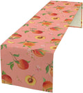 Pink Cute Peach Table Runner, Colorful Summer Fruit Floral Table Runner by Unknown