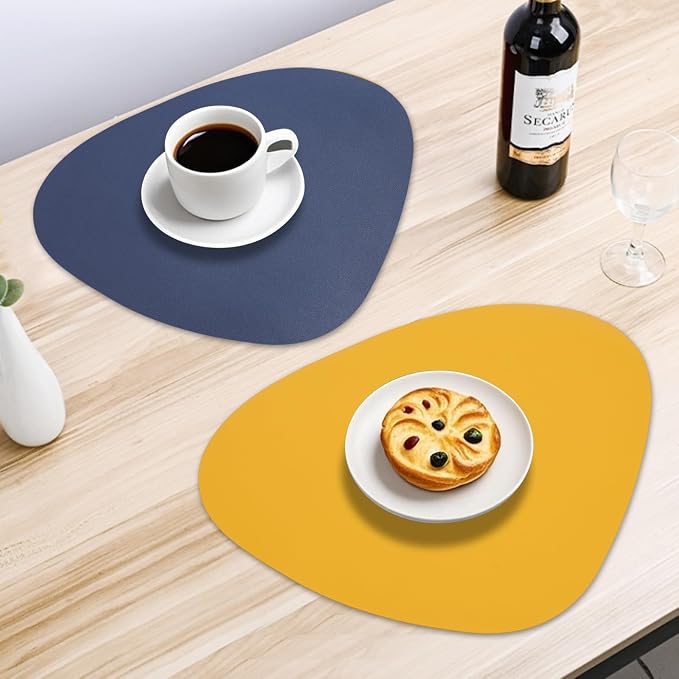 Faux Leather Placemats Set of 6 Waterproof, Round Reversible PU Placemat - Image 6