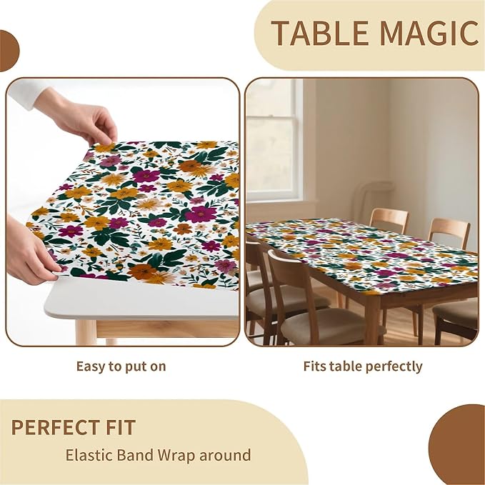 Rectangle Table Cloth Cover Waterproof Elastic Fitted Polyester Fitted - Image 4