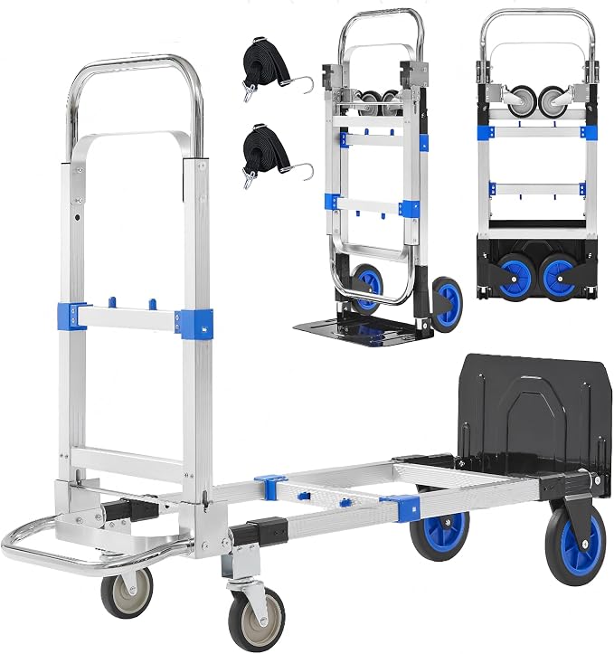 Upgraded 3 in 1 Aluminum Folding Hand Truck, 600lbs Capacity, Heavy Duty by ZROECWT