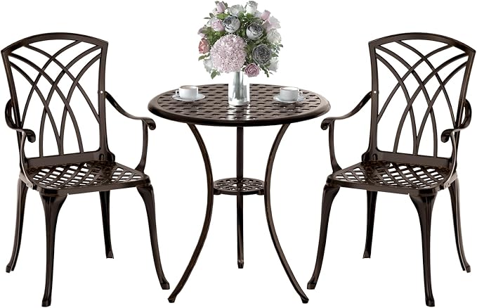 Patio Bistro Set 3 Piece, Cast Aluminum Bistro Set by Embraceartofoutdoorliving