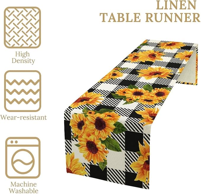 Yellow Sunflower Table Runner, Vintage Farmhouse Black White Sunshine - Image 4