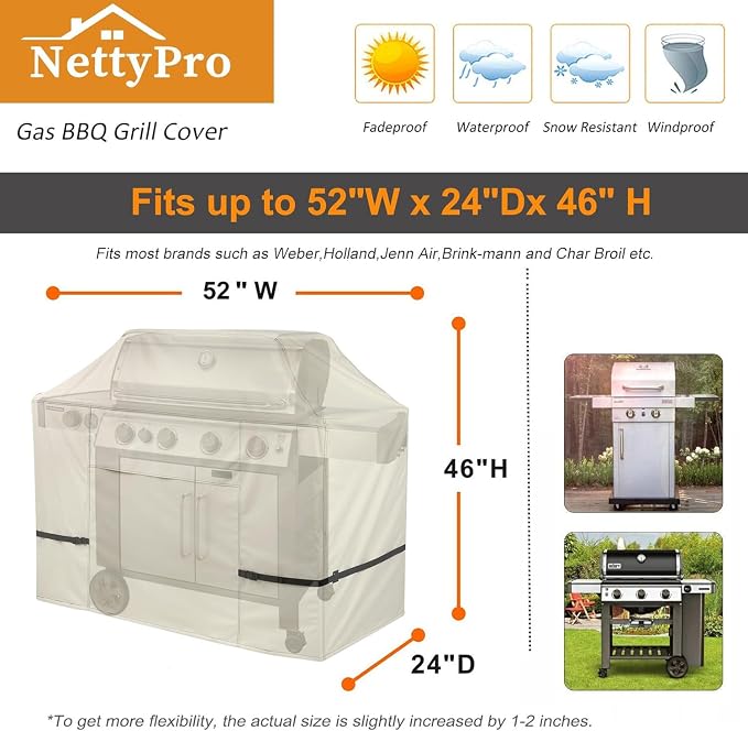 NettyPro Gas BBQ Grill Cover 52 Inch Waterproof 600D Heavy Duty Outdoor - Image 5