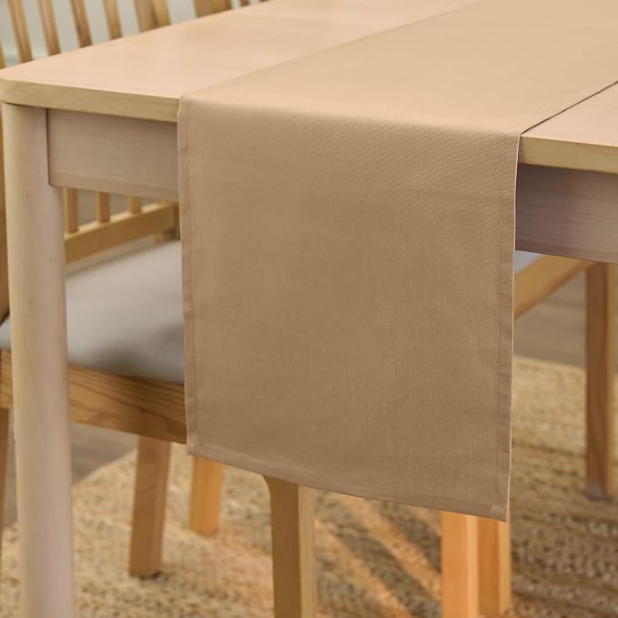 Encasa XO Table Runner 13"x72" Long | Cotton Canvas Fabric | Light Beige Solid by EncasaXO