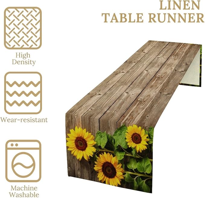Sunflower Floral Table Runner, Country Farmhouse Vintage Spring Flower Rustic - Image 4