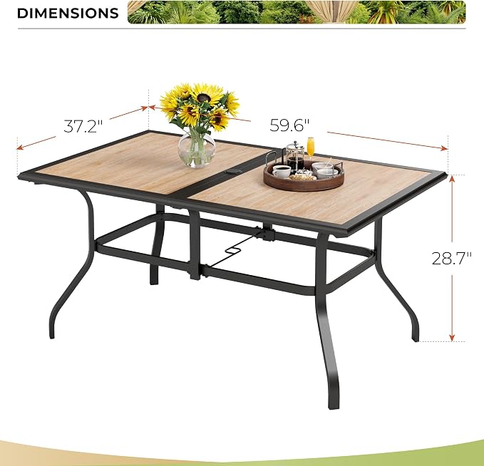 Outdoor Patio Dining Table for 6, All Weather Wrought Iron Black Outdoor Table - Image 3
