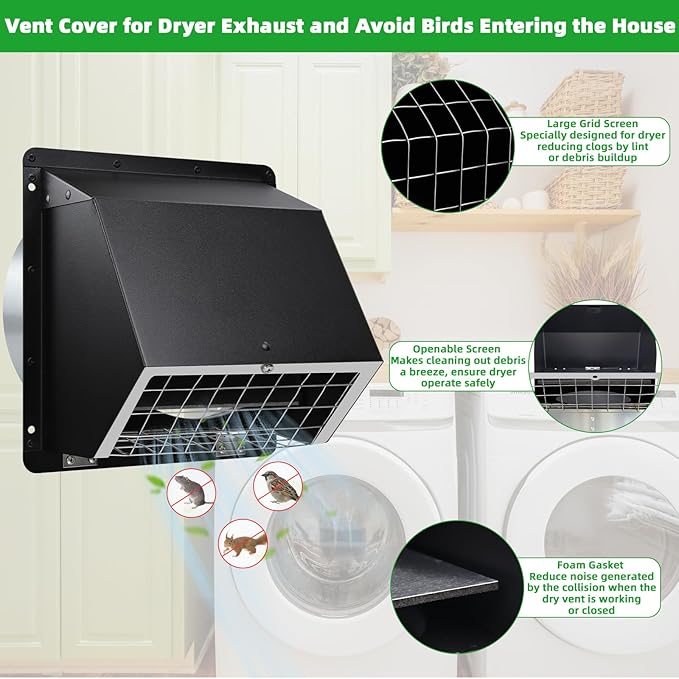 Dryer Vent Cover Outside 6" Vent Cover Exterior Wall Vent Hood Outlet, Wall - Image 3