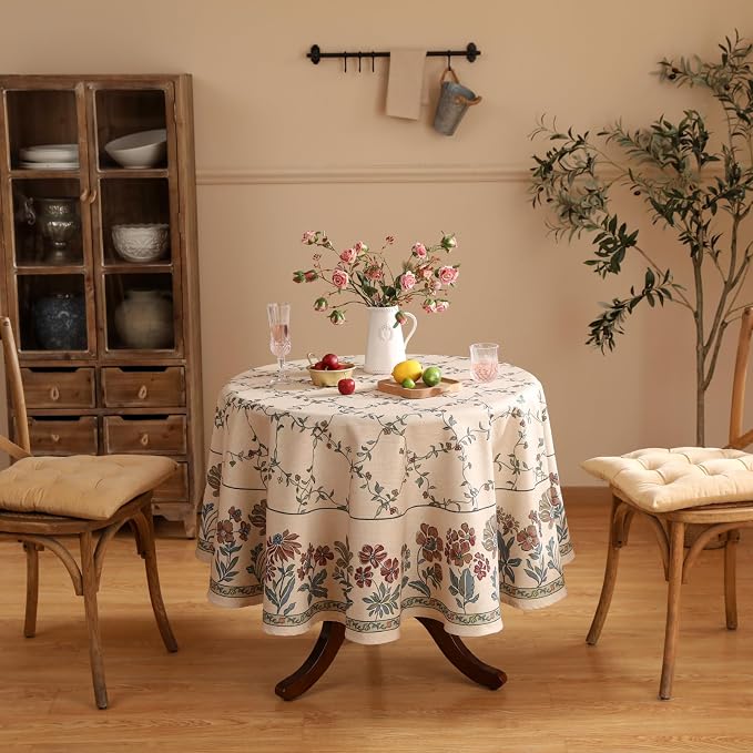 patdrea Designer Vintage Linen Round Table Cloth, Durable Breathable Floral - Image 2