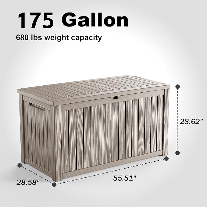 175 Gallon Large Deck Box, Resin Outdoor Storage Box - Image 2