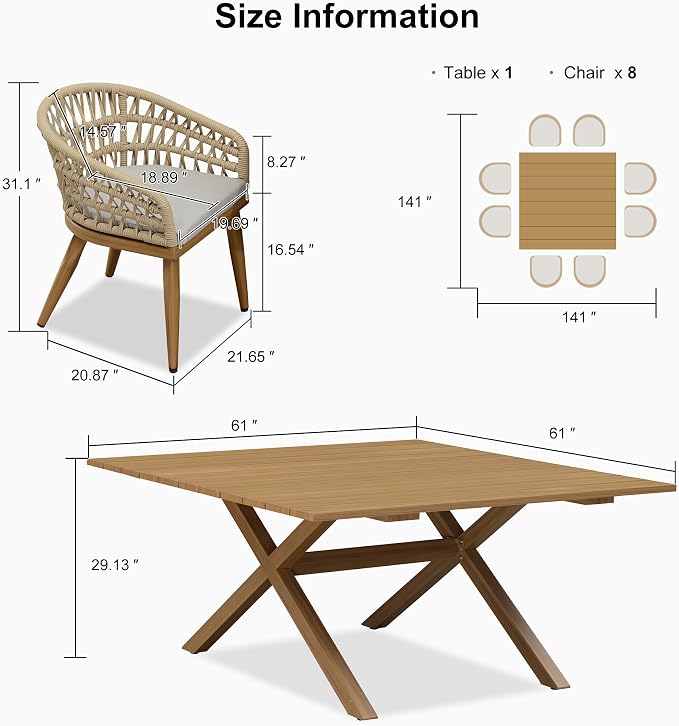 PURPLE LEAF 9 Pieces Outdoor Dining Set All-Weather PE Rattan Outdoor Patio - Image 6