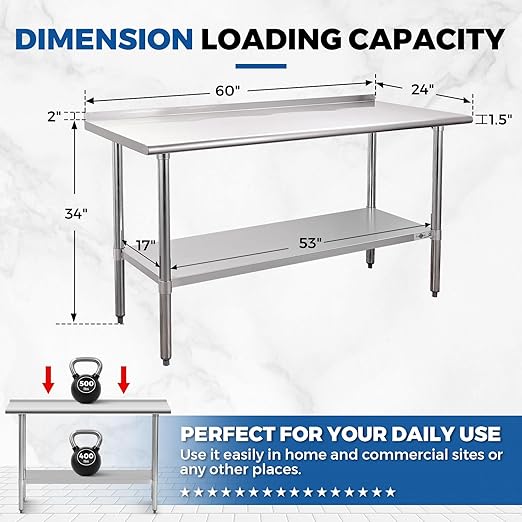 Profeeshaw Stainless Steel Prep Table NSF Commercial Work Table - Image 2