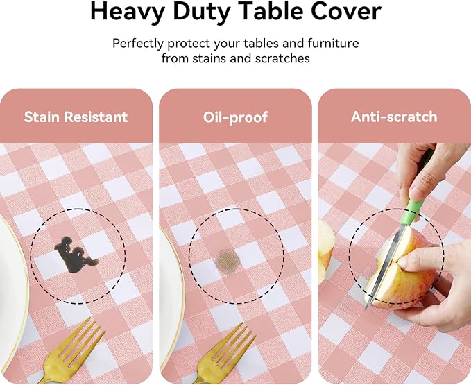 Romanstile Rectangle Vinyl Tablecloth, 100% Waterproof Checkered Plastic Table - Image 3