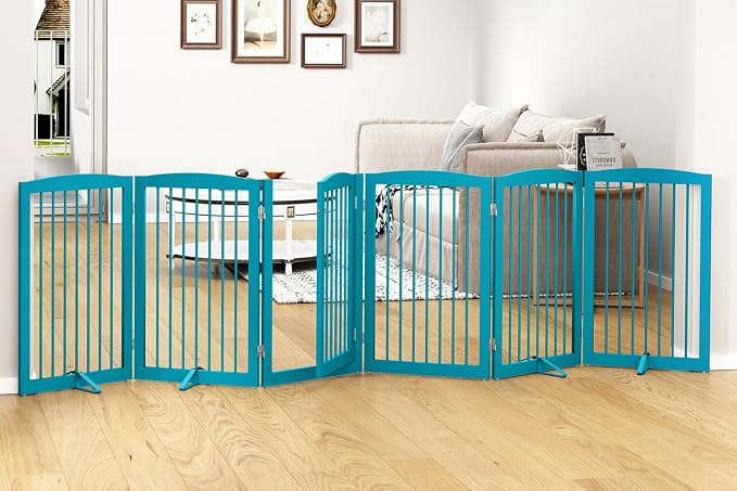Freestanding Pet Gate with Door, Tall Dog Gate by PUPETPO