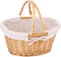 Natural Wicker Basket with Linen Lining, Woven Picnic Basket with Handle by Unknown