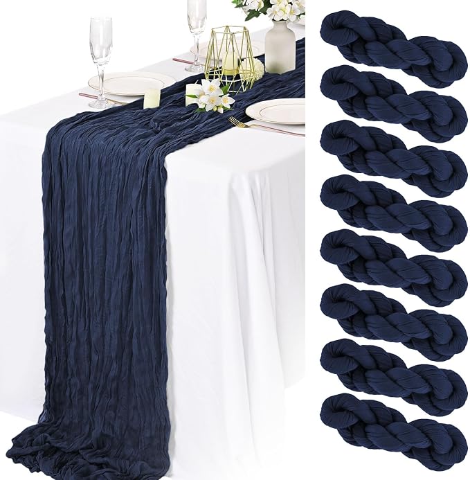 8 Packs Navy Blue Cheesecloth Table Runner 10FT Long Boho Gauze Fabric Table by Lamshionow