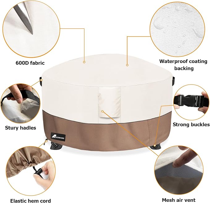 Fire Pit Cover Round 40 Inch Waterproof, Outdoor Heavy Duty Durable 600D - Image 7