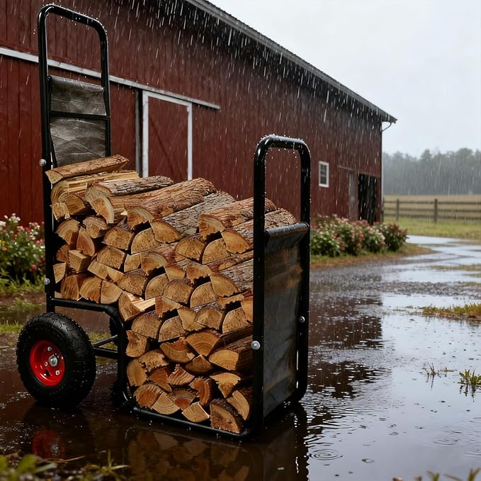 Firewood Cart with Pneumatic Wheel: 44 X 27 X 20 in Heavy Duty 220 lbs Load - Image 9