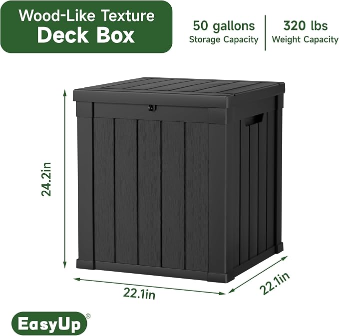 EasyUp 50 Gallon Outdoor Storage Box, Resin Waterproof UV-Resistant Deck Box - Image 4