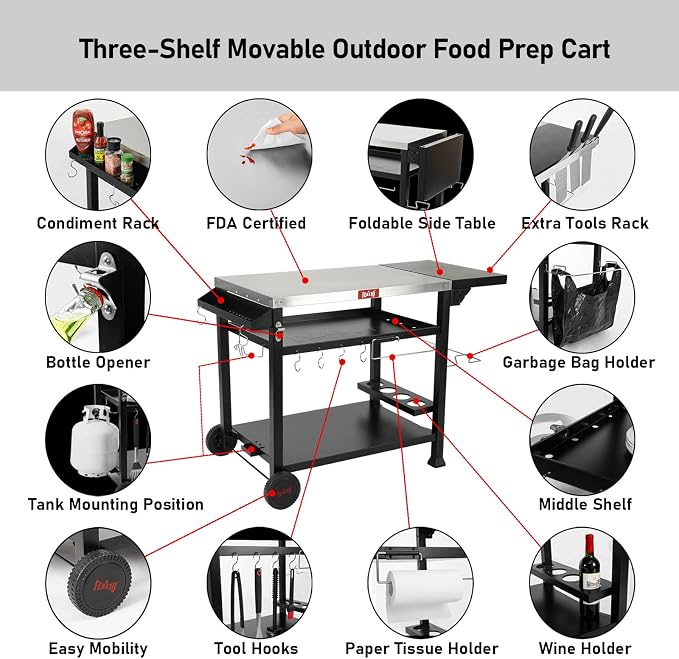 Outdoor Grill Cart, Pizza Oven Table Stand - Image 6